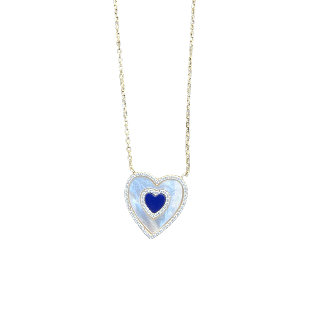 Blue Mother of Pearl Heart Necklace