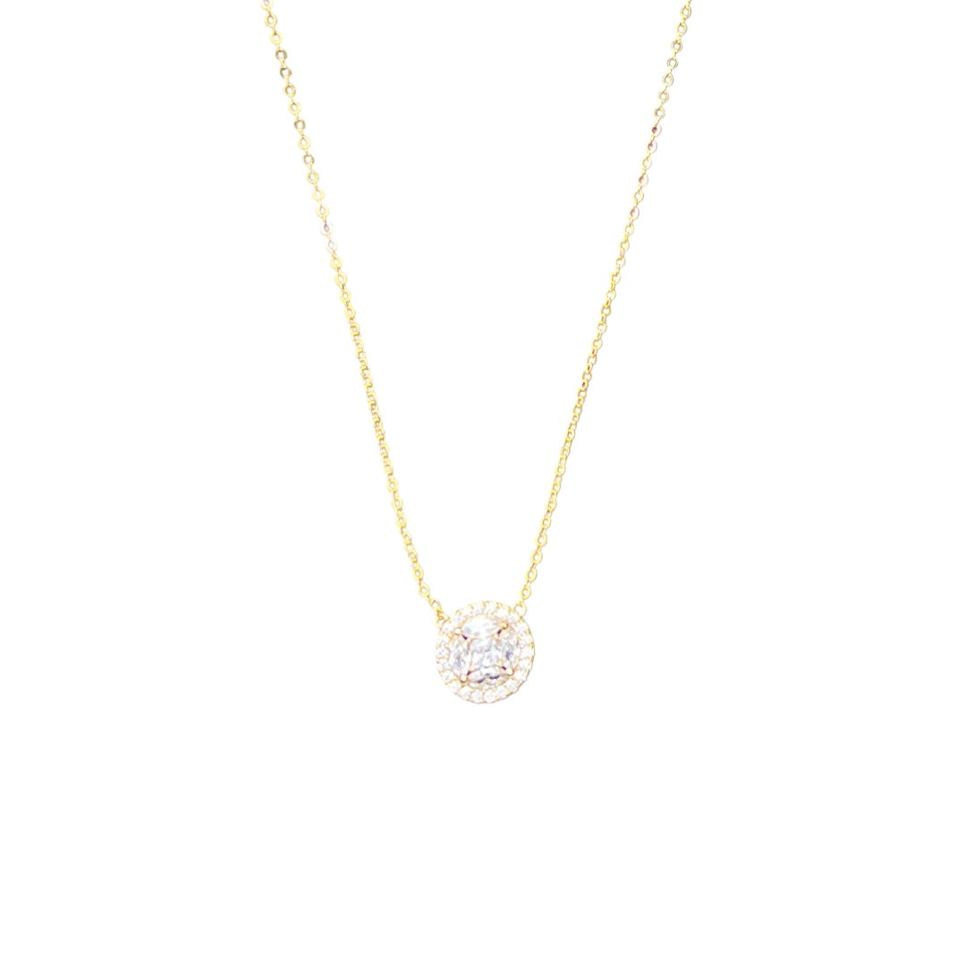 Halo solitaire gold necklace