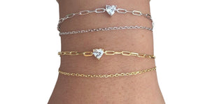 Double Chain Heart Solitaire Bracelet