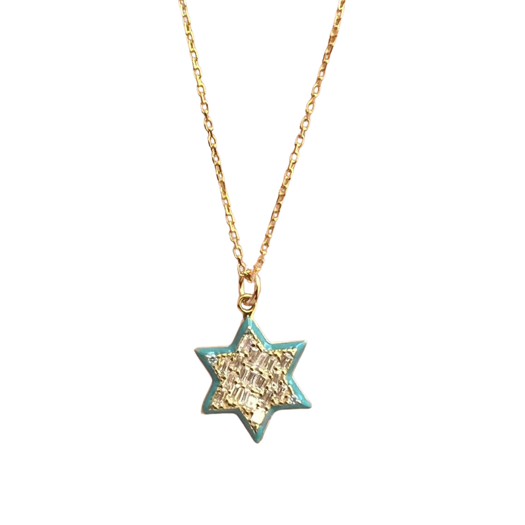 Enamel Turquoise Magen David Necklace