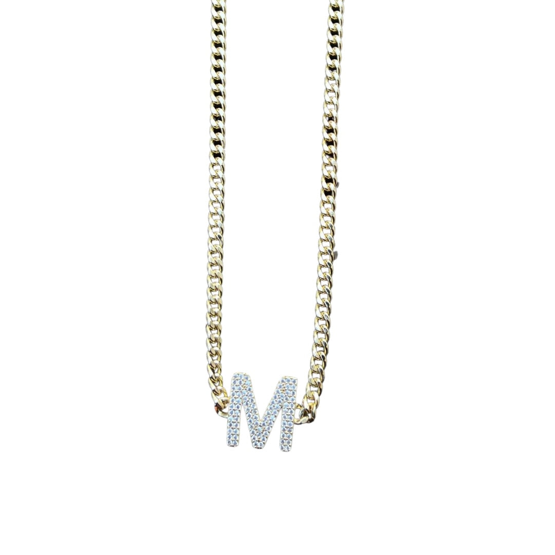 Initial Choker On Cuban Link Chain