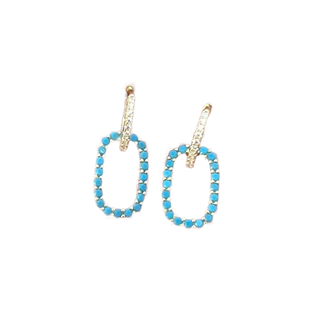 Turquoise Oval On Hoop Earrings