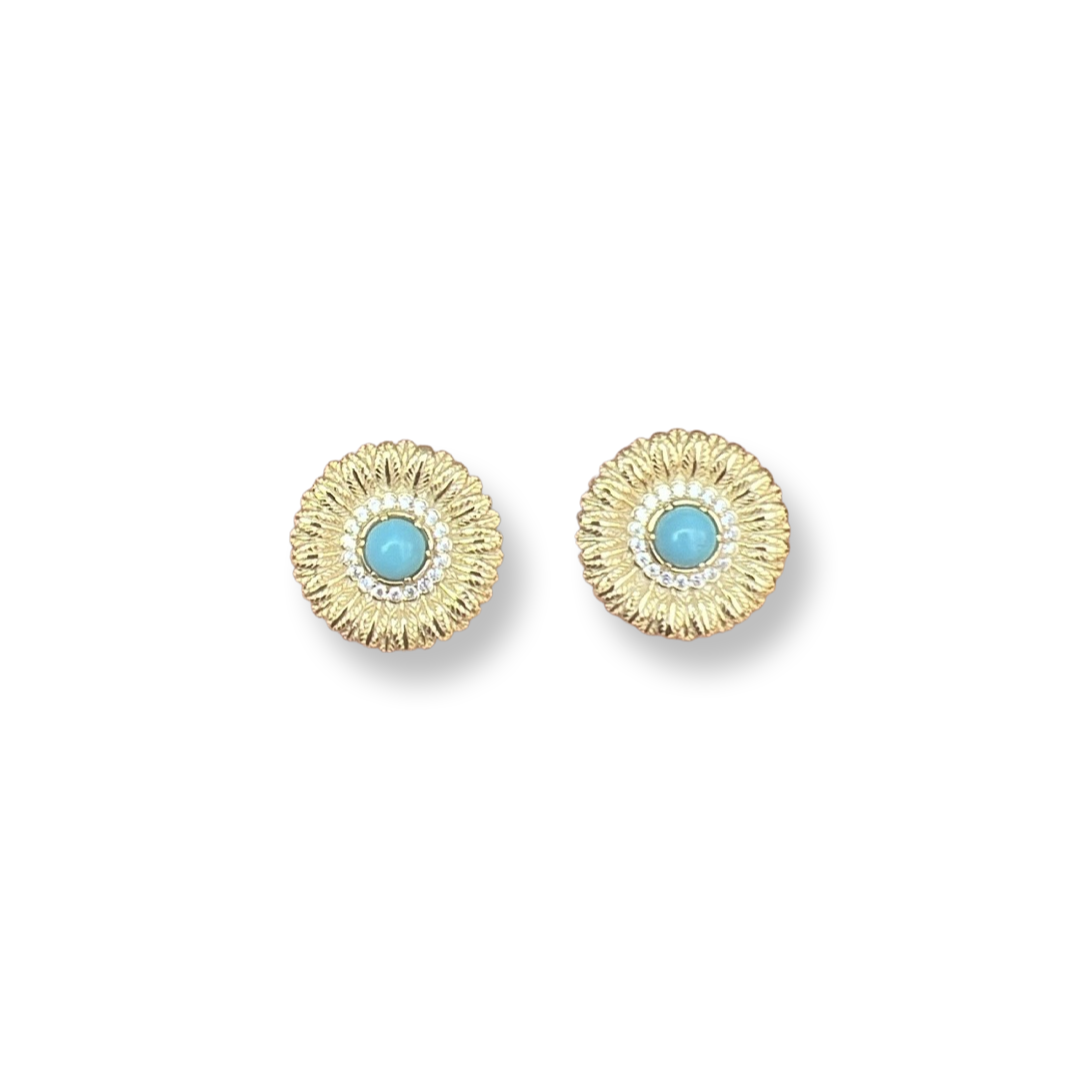 TURQUOISE GOLD FLOWER STUD